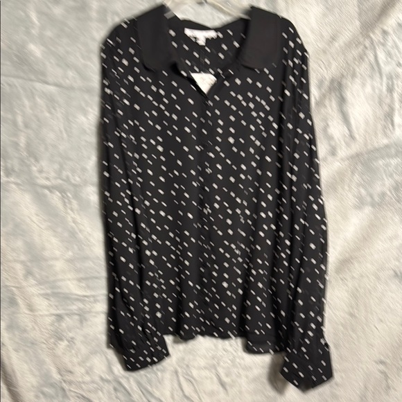 NWT women’s blouse size xl Black and White Polka Dot Women's Top sheer sleeves - Picture 1 of 12